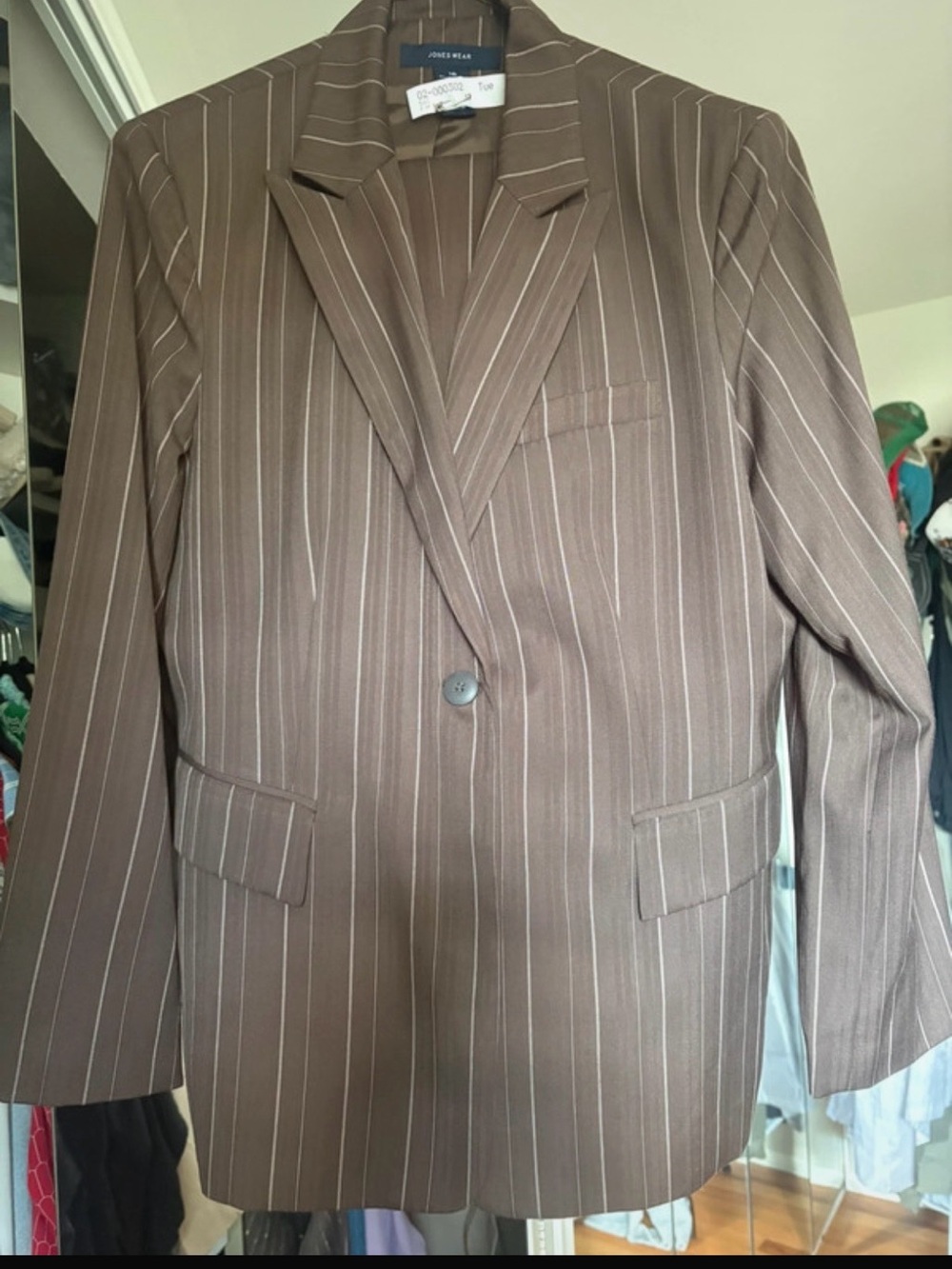 Jones Wear Brown Pinstripe Single-Button Blazer with matching pants size 16